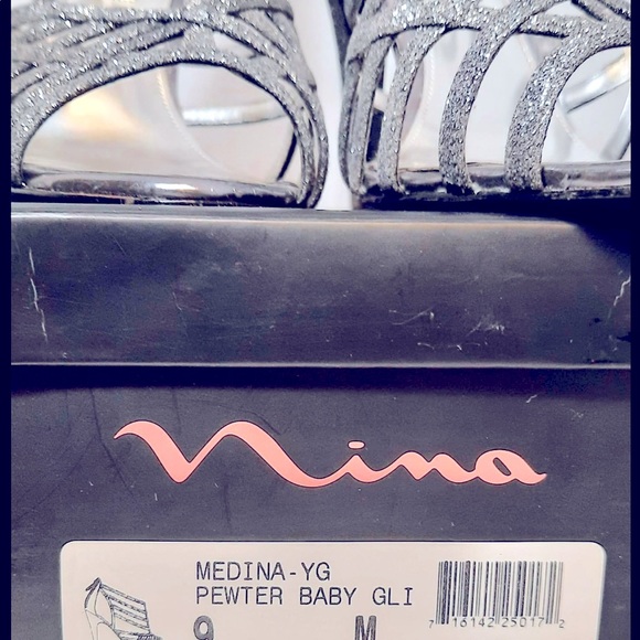 NINA MEDINA PEWTER BABY GLITTER HEEL SHOES WOMEN’S SZ 9 M - Picture 7 of 9